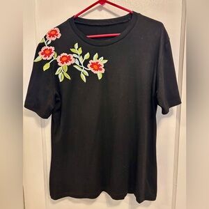 Floral Embroidered Black Top